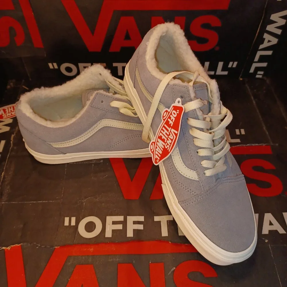 Vans Men 10 Old Skool Cozy Hug Sherpa -- Suede-- Drizzle/Marshmallow VN0005UA6J6